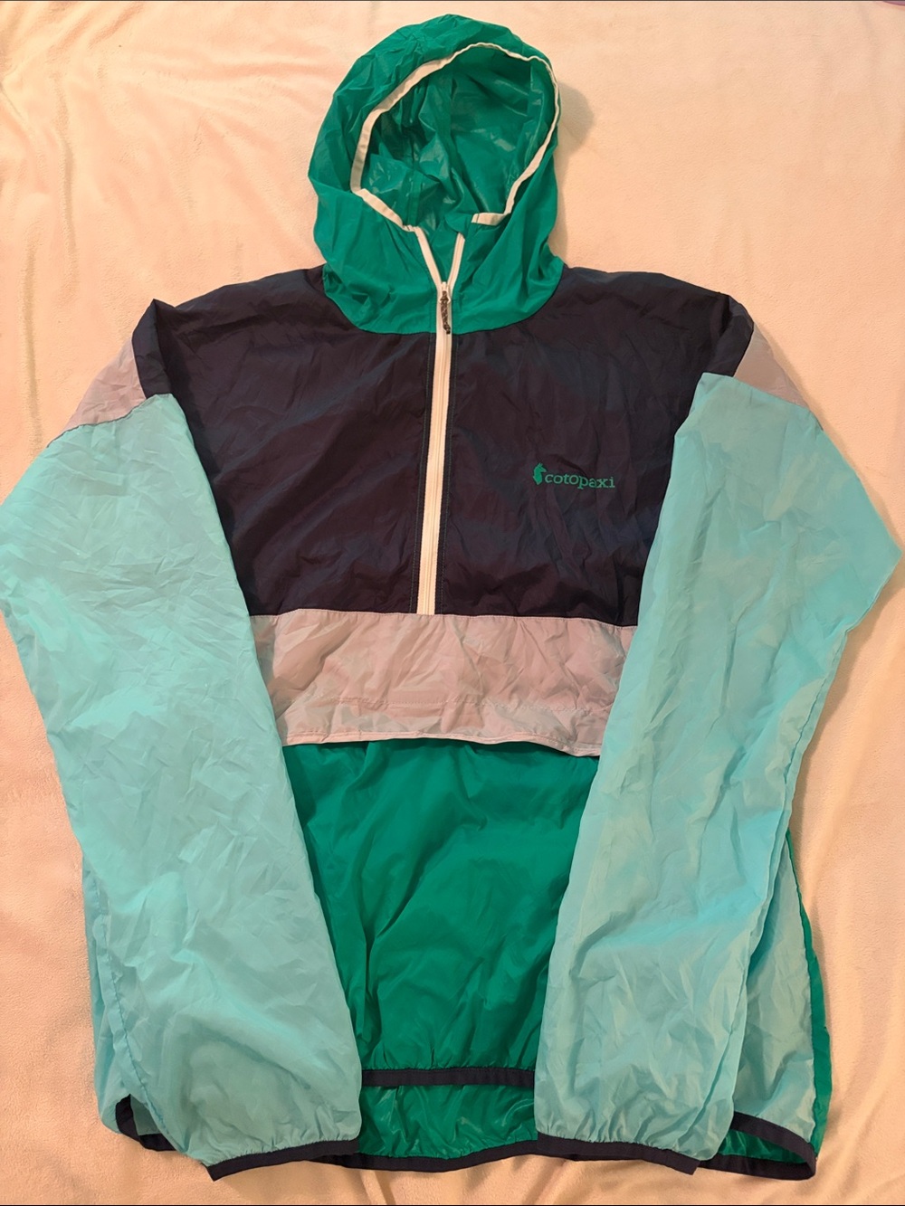 cotopaxi Teal, Navy & Light Blue Colorblock Windbreaker Pullover